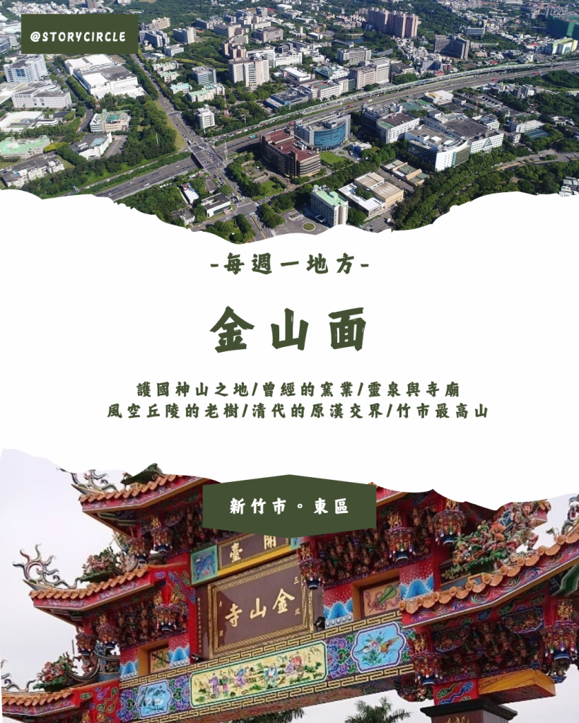 空拍金山地區的全景圖，顯示城市建築與自然環境交織的景象，包含金山寺的傳統建築特色。